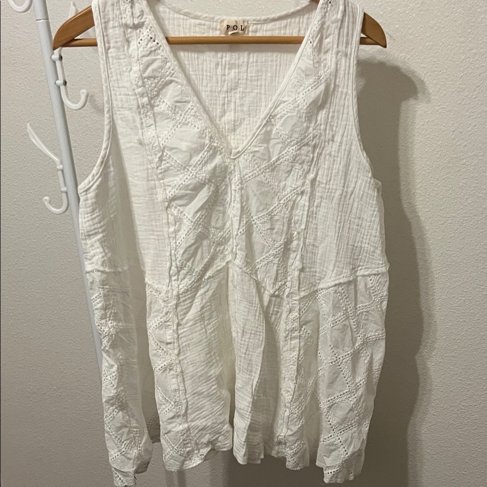 POL Women's White Lace-Trimmed Tank Top